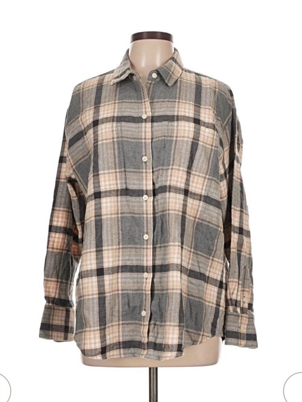 Old Navy The Boy friend shirt plaid Button-Down Shirt in Gray and Beige